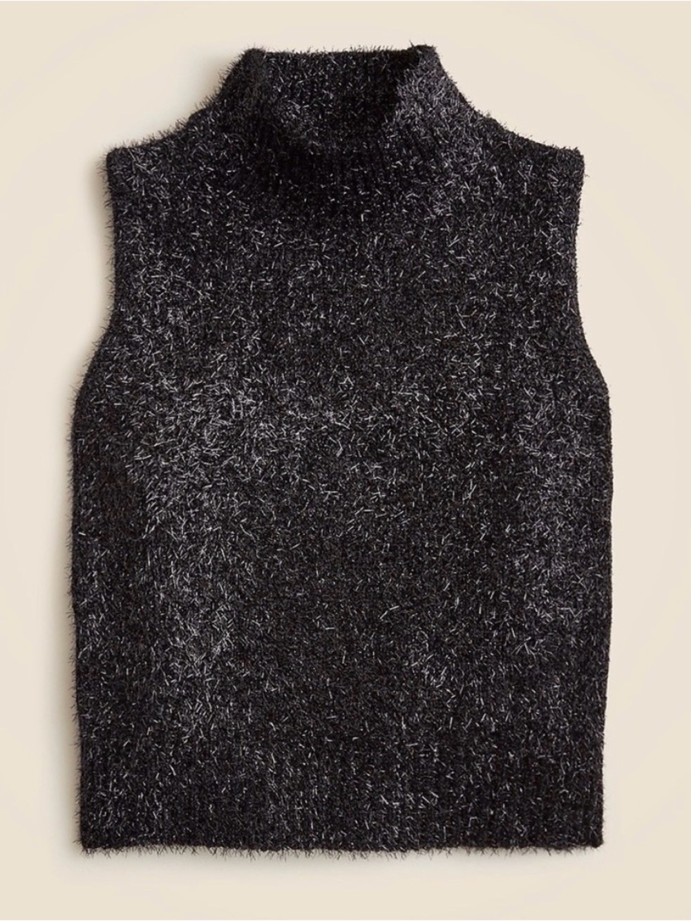 J Crew Sleeveless Turtleneck Sleeveless Shaggy Knit Top - Black & Silver
